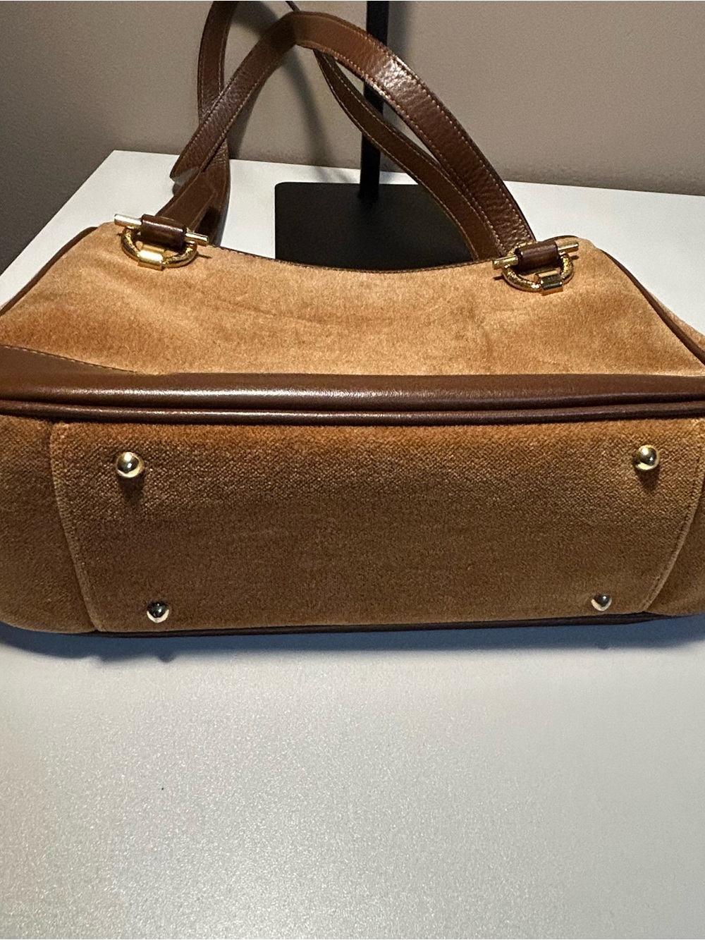 Nina Ricci Velvet Brown Tote Shoulder Bag Gold Hardware - Picture 6 of 14